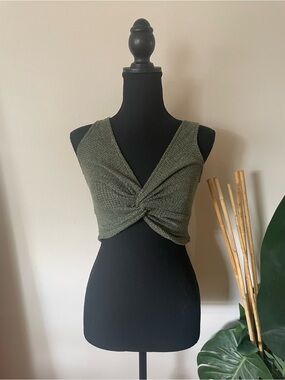 Blue Blush Olive Twist-Front Crop Top